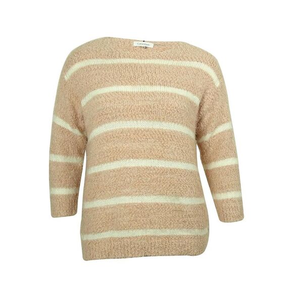 Calvin Klein Women's Striped Eyelash-Knit Sweater (Blush, 1X - Picture 1 of 2